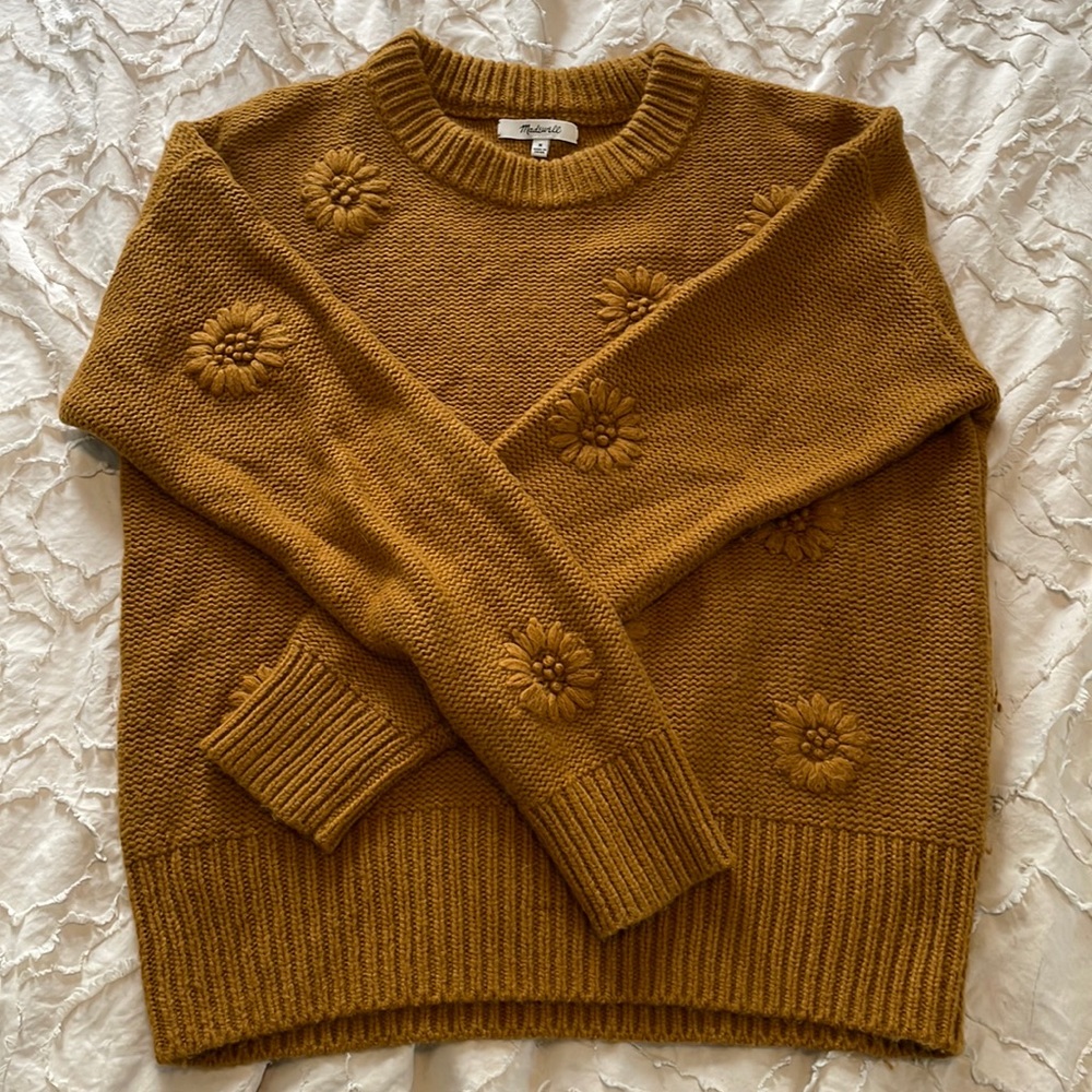Madewell Flower Embroidered Pullover Sweater